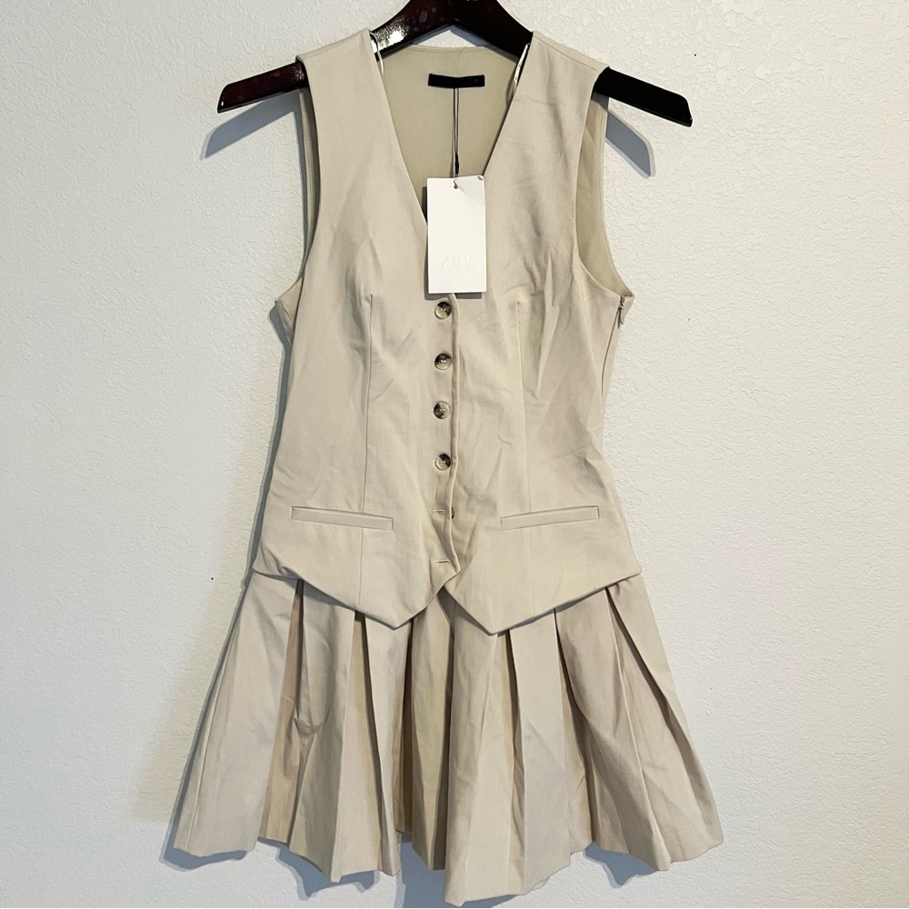 Zara Beige Button-Front Mini Dress